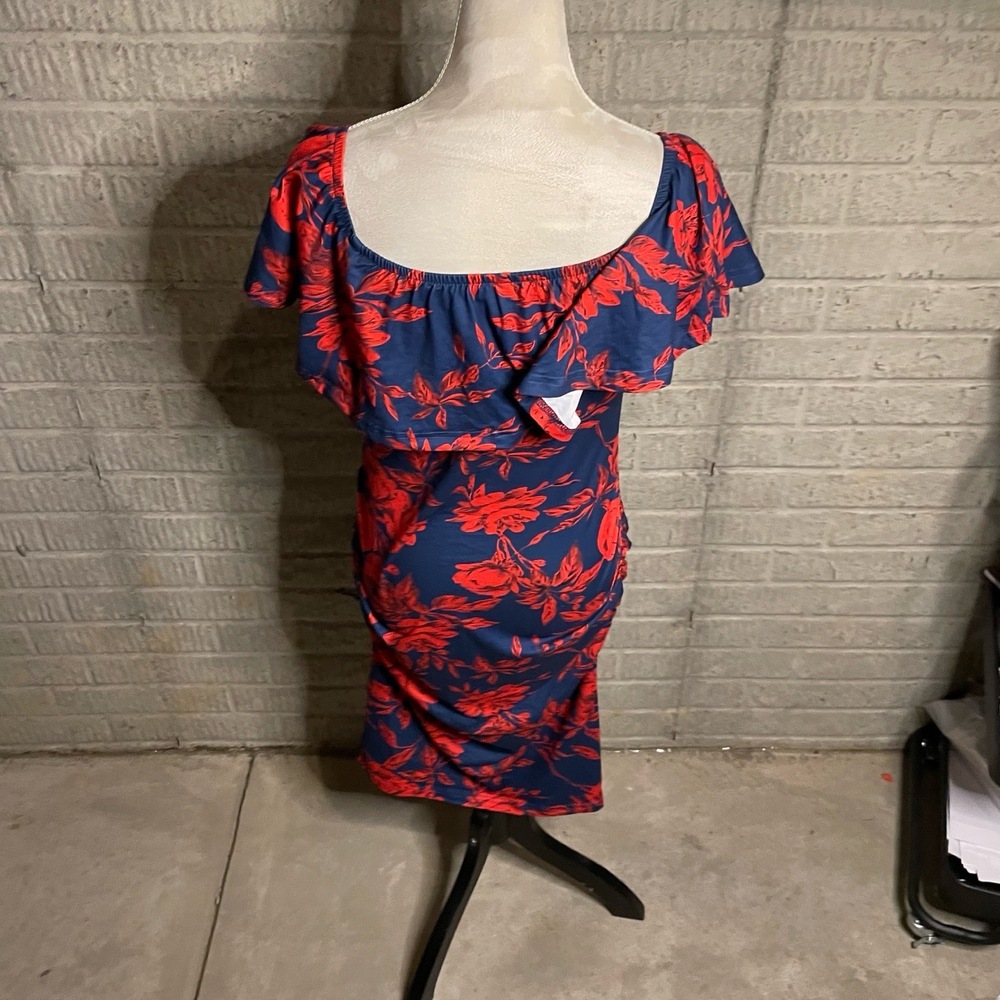 Off Shoulder Floral Ruffle Maternity Dress Size‎ Medium - Picture 4 of 5